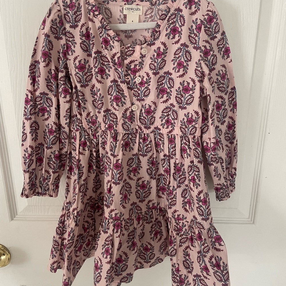 Crewcuts Pink Floral Tiered Button-Front Dress